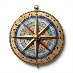 embroidered astrolabe, photorealistic, isolated on a pure white background, centered, entire object in frame, sharp focus, soft studio lighting