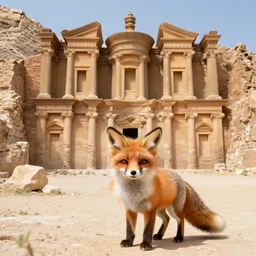 the ruins of king solomons temple in jerusalem ; a cute fluffy little fox