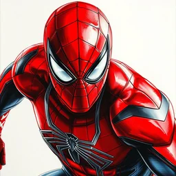 photorealistic. hyperdetailed. drawing of spider - man. red and black suit. by john romita jr.