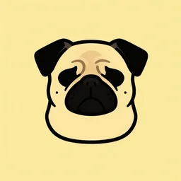 a sad pug, modern, minimalist, stylized, letterless, classic, yellow, black, pictorial mark, iconic logo symbol, yellow background, artstation