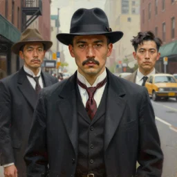 an excellent painted portrait of an american gangster from the 20s in new york by Peter Xiao and Yanjun Cheng, Stanley Artgerm Lau, 4K resolution, trending on artstation, masterpiece