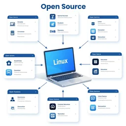 technical illustration of the linux operating system, open source, with different distribution versions, conceptual, digital, 4 k resolution, by kacper zielinski, artstation