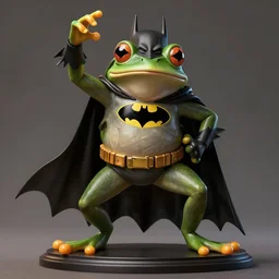 photograph, batman the cane toad, wearing smooth froggy batsuit, alluring hero pose, its just a frog wearing a batman costume, painterly, breathtaking stande, triumphant, ornate, intricate, hyper detailed, accent lighting, dramatic light, 4 k octane render