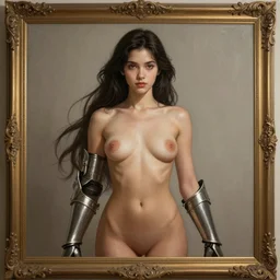 a professionally painted portrait of an attractive young girl, partially clothed in battle armor, olive skin, long dark hair, beautiful bone structure, perfectly proportioned, nubile body, symmetrical facial features, intricate, elegant, heroic pose, digital painting, concept art, smooth, sharp focus, finely detailed, beautifully framed, from Metal Gear, in the style of Artgerm and Greg Rutkowski and William-Adolphe Bouguerea