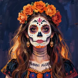 Illustration of a day of the dead girl, art by Anni Albers