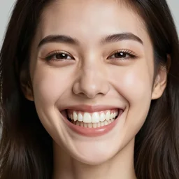 portrait of a smiling woman with too many teeth. hundreds of teeth. hq photo, surreal, hard lighting