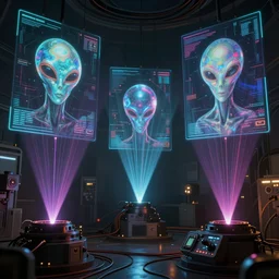 Lasers and holograms of alien artifacts, digital displays and holographic projections, projections of , ultrarealistic, dramatic lighting, electrical details, high details, 4k, 8k, best, accurate, trending on artstation, artstation, photorealism, ultrarealistic, digital painting, style of Caravaggio, Boris Vallejo