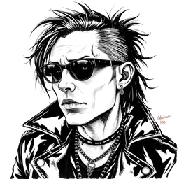 goth punk from chicago, character portrait, ink drawing, black and white, concept art by tim bradstreet