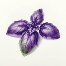 purple osmin basil leaf colored pencil botanical drawing
