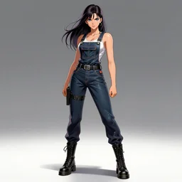 full body pose, hd, manga anime portrait of a beautiful woman in combat boots and overalls, in jim lee style detailed trending award winning on flickr artstation,