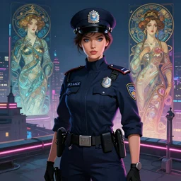 portrait futuristic italy police uniform female, at future neon light rooftop, ssci - fi and fantasy, intricate and very very beautiful and elegant, highly detailed, digital painting, artstation, concept art, smooth and sharp focus, illustration, art by tan zi and ayanamikodon and alphonse mucha and wlop
