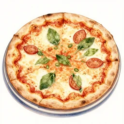 maximalist delicious italian pizza, by kseniia yeromenko, watercolor, illustration