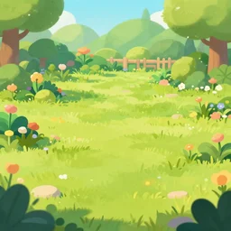 a garden field background, cartoon, digital art, featured on artstation, smooth graphics, soft details,
