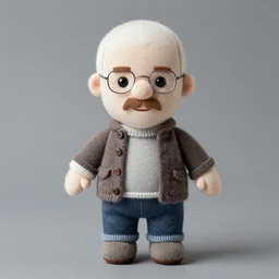 walter white as a wool knit plushie product advertisement studio lighting