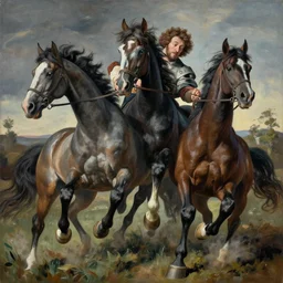 horses entangled by jenny saville and peter mohrbacher and frederick lord leighton, jumping, running, struggle, wide eyes, motion, guernica, dramatic, dynamic lighting, sharp focus