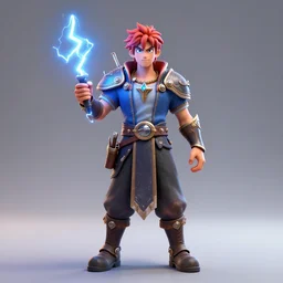 A DnD fantasy lightning based character protagonist, 3D render, studio lighting