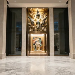 the grand magical entrance, matte marble floors, art by kotaro chiba, volumetric lighting, epic composition