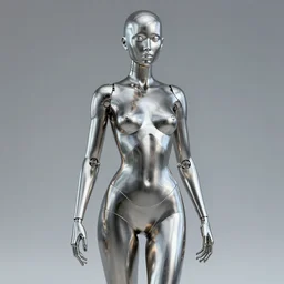 a woman made completely of plated metal