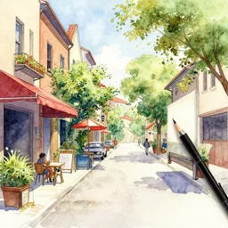 street summer watercolor pen by brad mesina trending on artstation