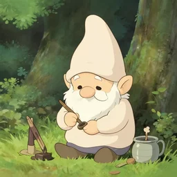 a chibi gnome tinkerer, minimalist anime drawing, studio ghibli.