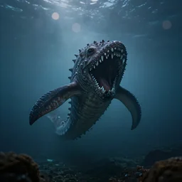high quality photo of sea monster scary foggy night at sea , photography 4k, f1.8 anamorphic, bokeh, 4k, Canon,