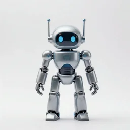 ( toy anime robot ) designed by apple, studio photo, white backdrop, studio light, solid works, octane render, macro shot, in focus, dept of field, silver, blue, black design