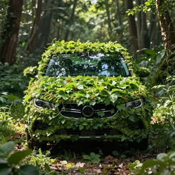 a car wrapped in vines around the center, heonhwa choe, realistic, artstation, hd