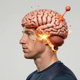 mark zuckerberg's brain exploding from the inside out and he becomes more than human, epic comicbook concept art