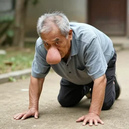 one uncle crawling on his knees with a big nose
