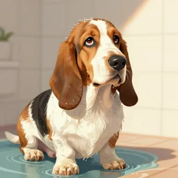 Basset Hound bathed in sunlight, Detailed digital art, trending on Artstation, professional
