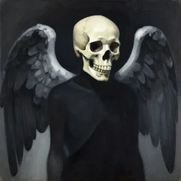 an angel with a skull for the head, by greg manchess, organic painting, dark, bold shapes, by huang guangjian, trending on artstation