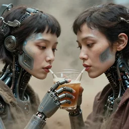 cinestill 5 0 d candid photographic portrait by helen levitt of two android women sharing a drink in futuristic china, extreme closeup, modern cyberpunk, dust storm, 8 k, hd, high resolution, 3 5 mm, f / 3 2, ultra realistic faces, intricate detail, ex machina