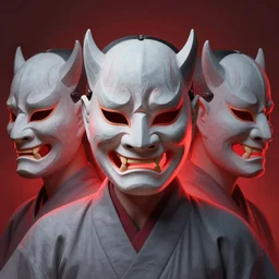 samurai in oni mask, soft grey and red natural light, full frame, intricate, digital painting, artstation, concept art, smooth red glow, sharp focus, illustration, art by greg rutkowski and luis rollo and uang guangjian and gil elvgren, symmetry!