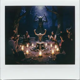 a dark scenery of a demonic summoning ritual gone terribly wrong, polaroid pic by realistic horrors