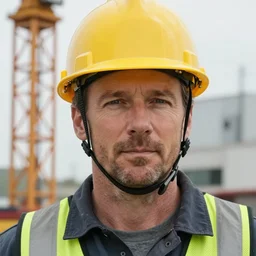 closeup portrait of mecha bryan cranston construction crane frame, yellow hardhat, natural light, bloom, detailed face, magazine, press, photo, steve mccurry, david lazar, canon, nikon, focus c 8. 0
