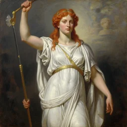 divine roman goddess minerva, red hair, high fantasy, by john berkey, by peter mohrbacher, oil painting, realism