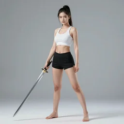 hyper realistic photography, warrior girl with sword in her hand, full body, rule of thirds, human proportion, good anatomy, beautiful face, conceptart, saturated colors, cinematic, artstation, pinterest, cgsociety