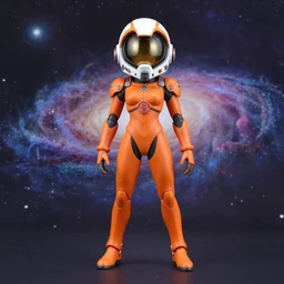 tetradic galaxy cosmic space - opera diorama bg. helmet portrait of a figurine of samus aran's orange chozo varia power suit from the sci - fi nintendo videogame metroid. designed by hiroji kiyotake, gene kohler and rodney brunet. metroid zero mission. metroid prime. glossy. masterpiece. intricate cybertronics. shallow depth of field.
