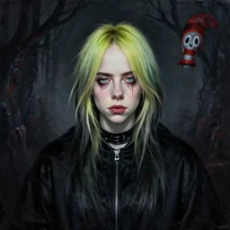 a gothic portrait painting of billie eilish by dr seuss, | demonic | horror themed