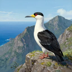 goro fujita ilustration a ciconia ciconia on top of a large mountain overlooking the sea, painting by goro fujita, sharp focus, highly detailed, artstation