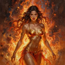 Fire goddess painting by Dan Hillier, trending on artstation, artstationHD, artstationHQ, 4k, 8k