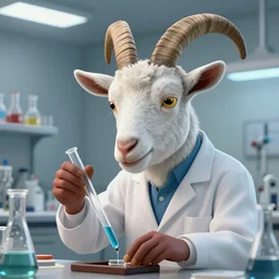 a mad scientist goat in lab coats mixing acids in a lab, close - up shot, digital art, trending on artstation and unreal engine, deviantart, smooth, hyper detailed, matte painting, award - winning, hd, 4 k