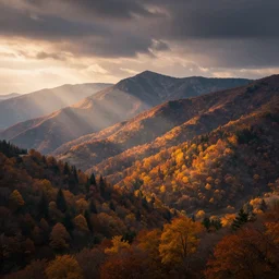 beautiful autumn mountains landscape, volumetric dramatic light, beautiful sky, sharp focus, highly realistic, octane render, art by greg rutsowski