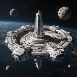 futuristic asteroid colony in space