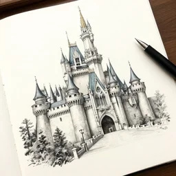 beautiful aesthetic inspirational professional digital pen sketch of a castle, ultra detailed, fine details, trending on artstation, high quality paper