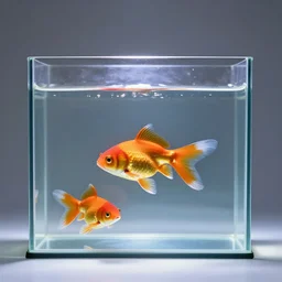 A goldfish inside an aquarium, light rays, studio light