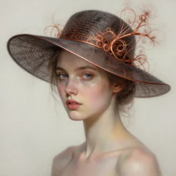 generative art beautiful young woman, elegant hat, thin copper wires, ( ( ( fractals ) ) ) digital painting, extremely detailed, 4 k, intricate, brush strokes, janusz jurek! artgerm, peter mohrbacher