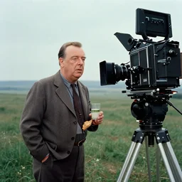 a masterpiece photograph of a character in a scenic environment by alfred hitchcock, shot on large format film camera, cinematic composition,
