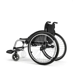 realistic blueprint of the side of a running wheelchair. Black lines on white background