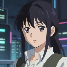 anime fine details portrait of Revy in front of cyberpunk moder city landscape on the background deep bokeh, close-up view, anime masterpiece by Makoto Shinkai, 8k, sharp high quality anime, artstation
